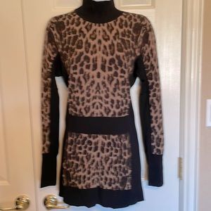 Cache Knit Cheetah Print Long Sleeve Mock Turtleneck Tunic w/Back Zipper (M)